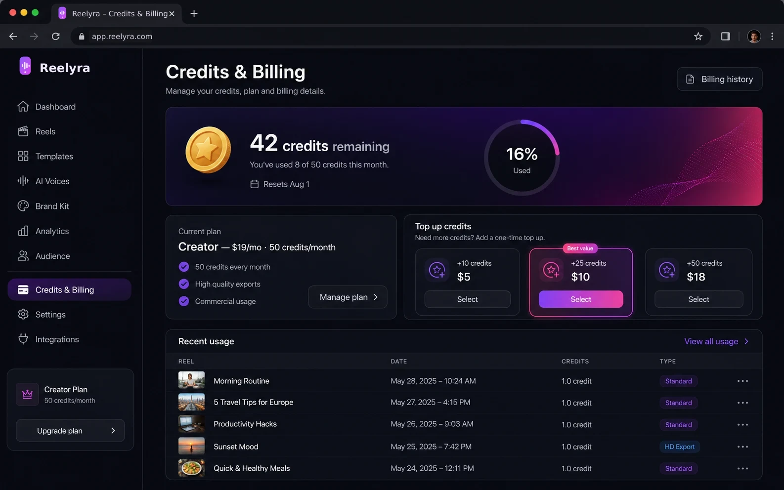 Credits & Billing